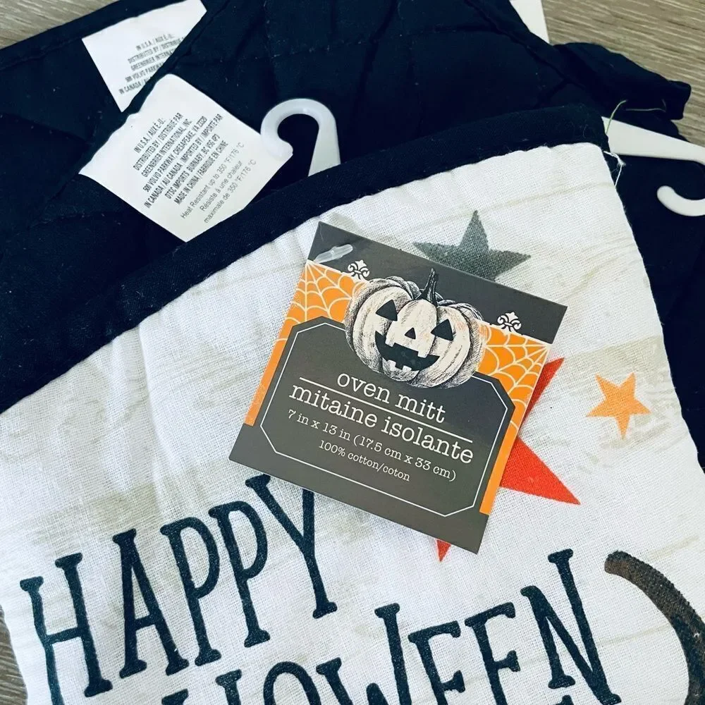 Halloween Pumpkin 3-pc Pot Holders & Oven Mitt Set